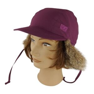 Vintage trapper hat aviator style winter visor cap real fur and nylon